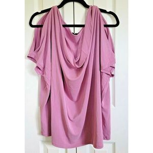 WHBM XL Knit Top Cold Shoulder Short Sleeve Lilac Stretch Drape Neck Top